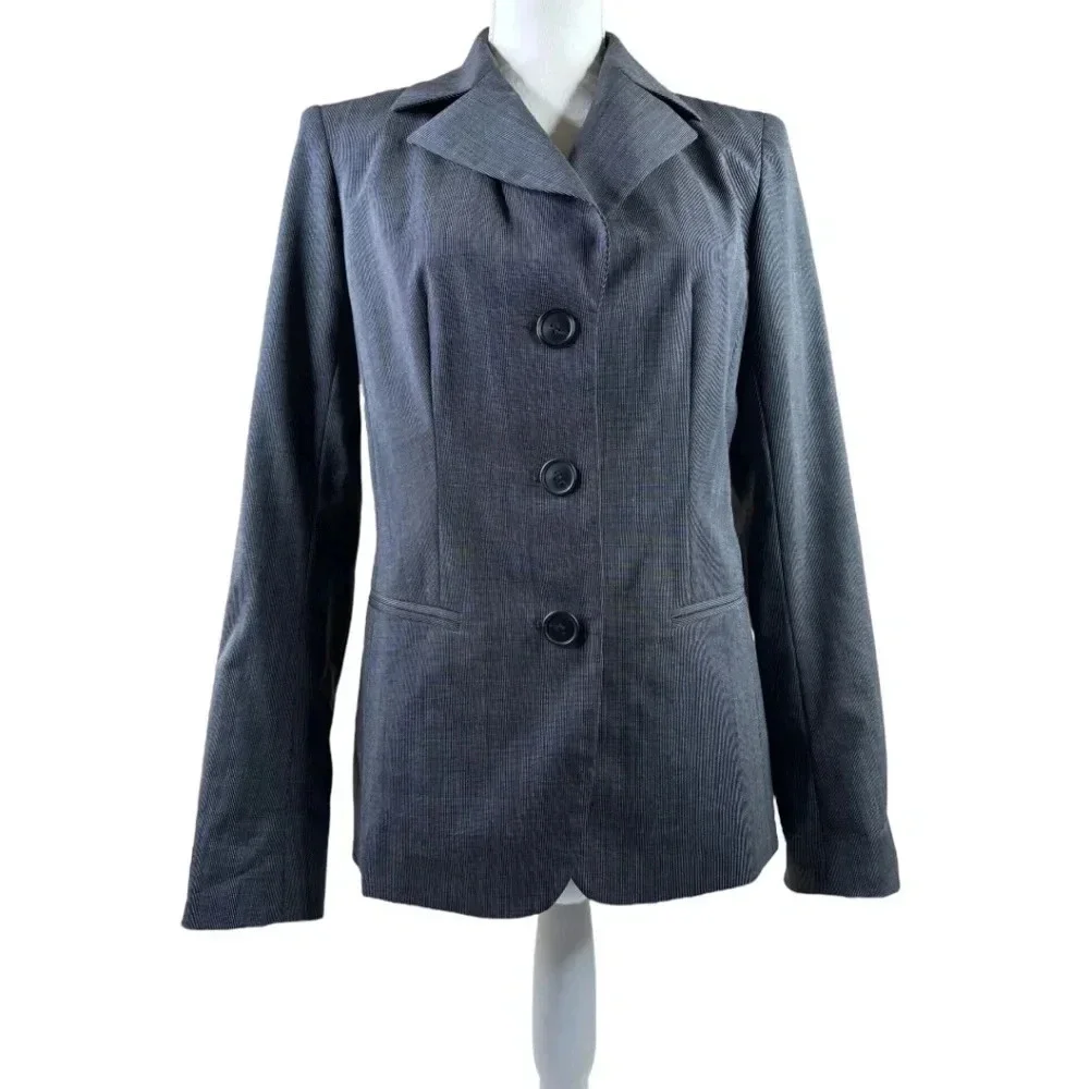 Lafayette 148 Gray Pinstriped Lined Wool Blend Blazer Jacket